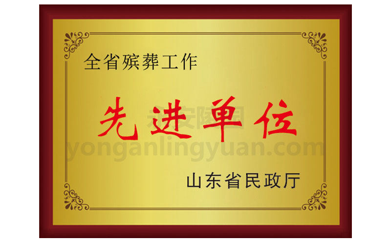 山東省民政廳頒發(fā)全省殯葬工作先進單位證書